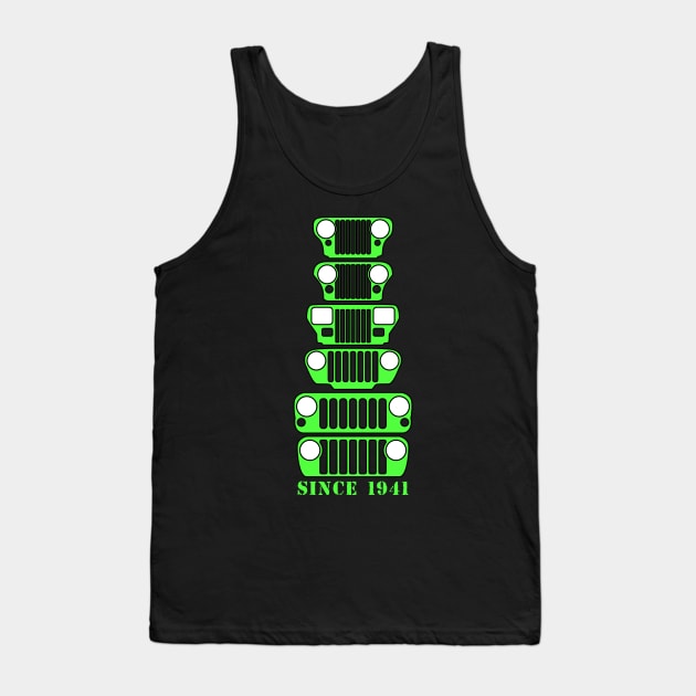 Jeep Grills Lime Green Logo Tank Top by Caloosa Jeepers 